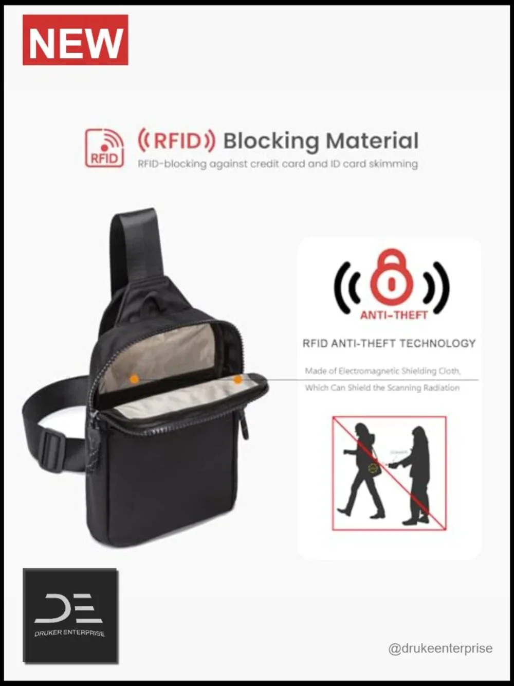 RFID Blocking Sling Bag Crossbody Backpack Chest Bag for Travel Workout